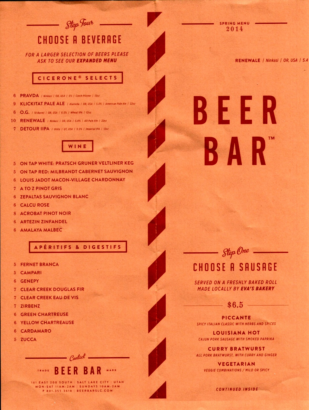 Beer Bar Menu