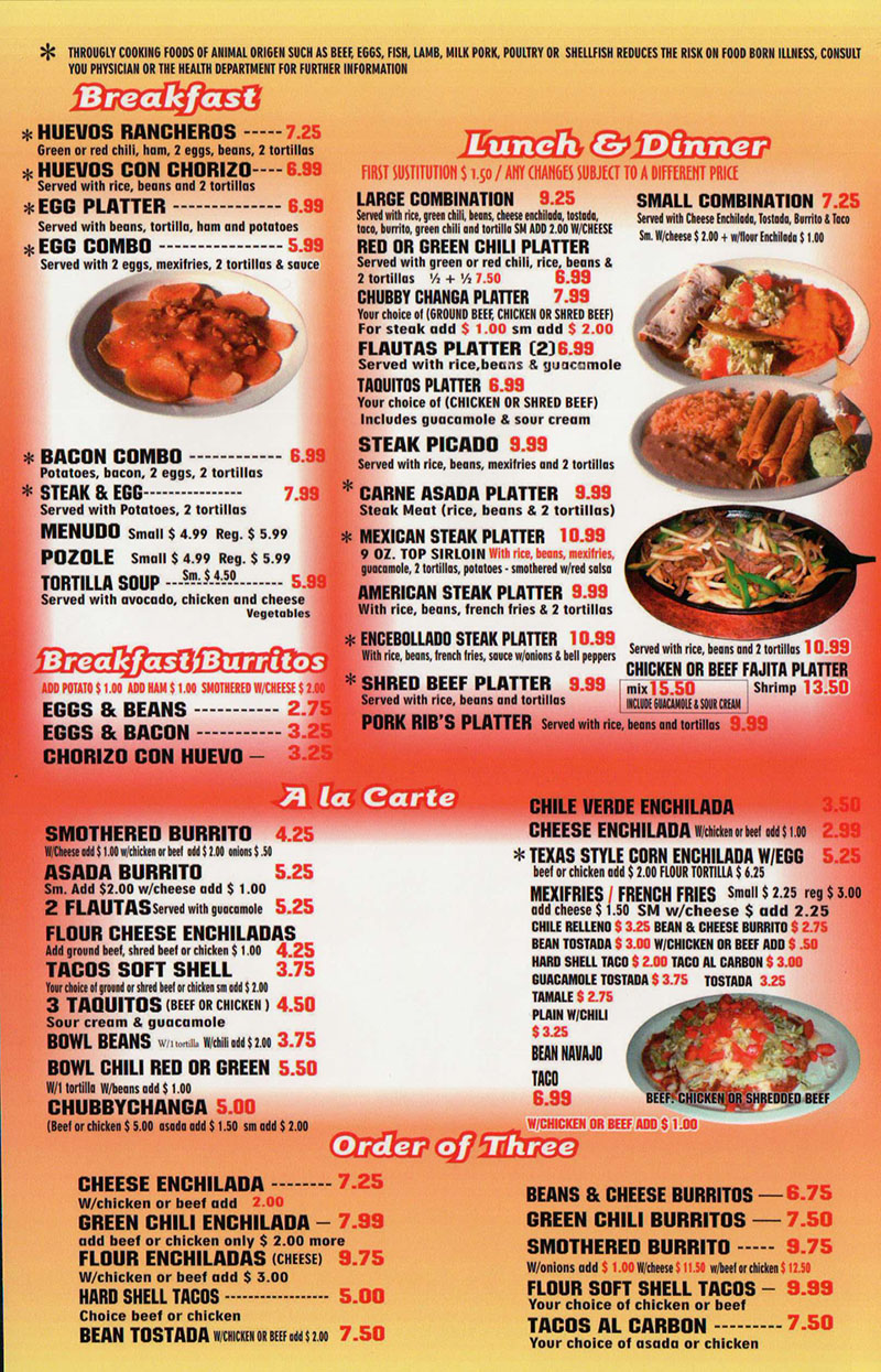 Chubby’s Mexican Restaurant menu – SLC menu