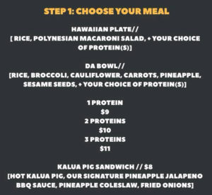 The Salty Pineapple menu - step one choose meal