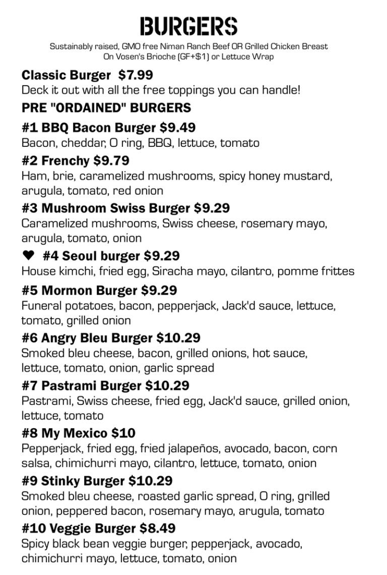 Fat Jack’s menu – SLC menu