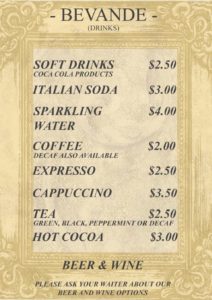 Celeste Ristorante menu - beverages