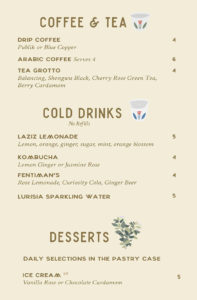 Laziz Kitchen dinner menu - drinks, desserts