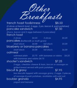 The Park Cafe menu - other breakfasts