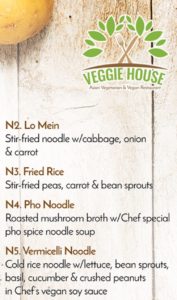 Veggie House menu - noodles and rice 2