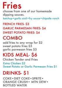 Cluck Truck food truck menu - fries, combo, meals, drinks