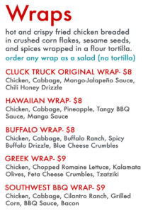Cluck Truck food truck menu - wraps