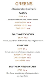 BGR Sugar House menu - greens