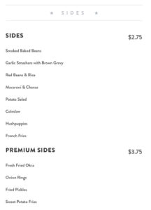 R&R BBQ menu - sides