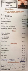 Sill's Cafe menu - more lunch and dinner