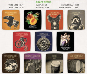 Squatters menu - draft beers and prices