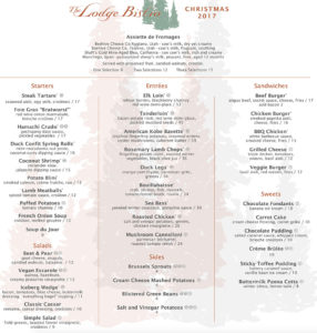 The Lodge Christmas Day 2017 menu