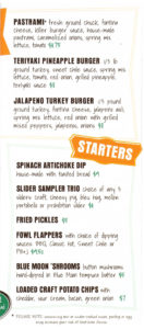 Warrens Craft Burger menu - burgers continued, starters