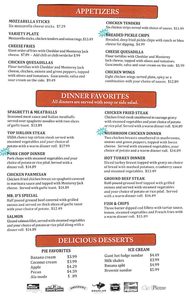 Dee's Family Restaurant menu - appetizer, dinner, dessert