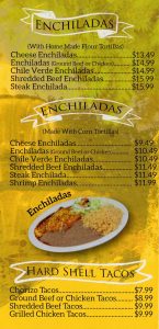 La Fountain menu - enchiladas, hard shell tacos