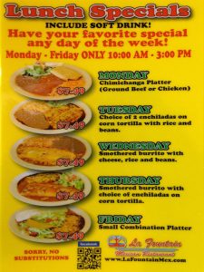 La Fountain menu - lunch specials