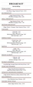 Blue Jay Cafe menu - breakfast page one