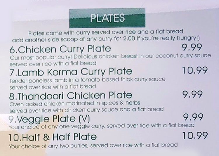 Curry Fried Chicken menu - plates