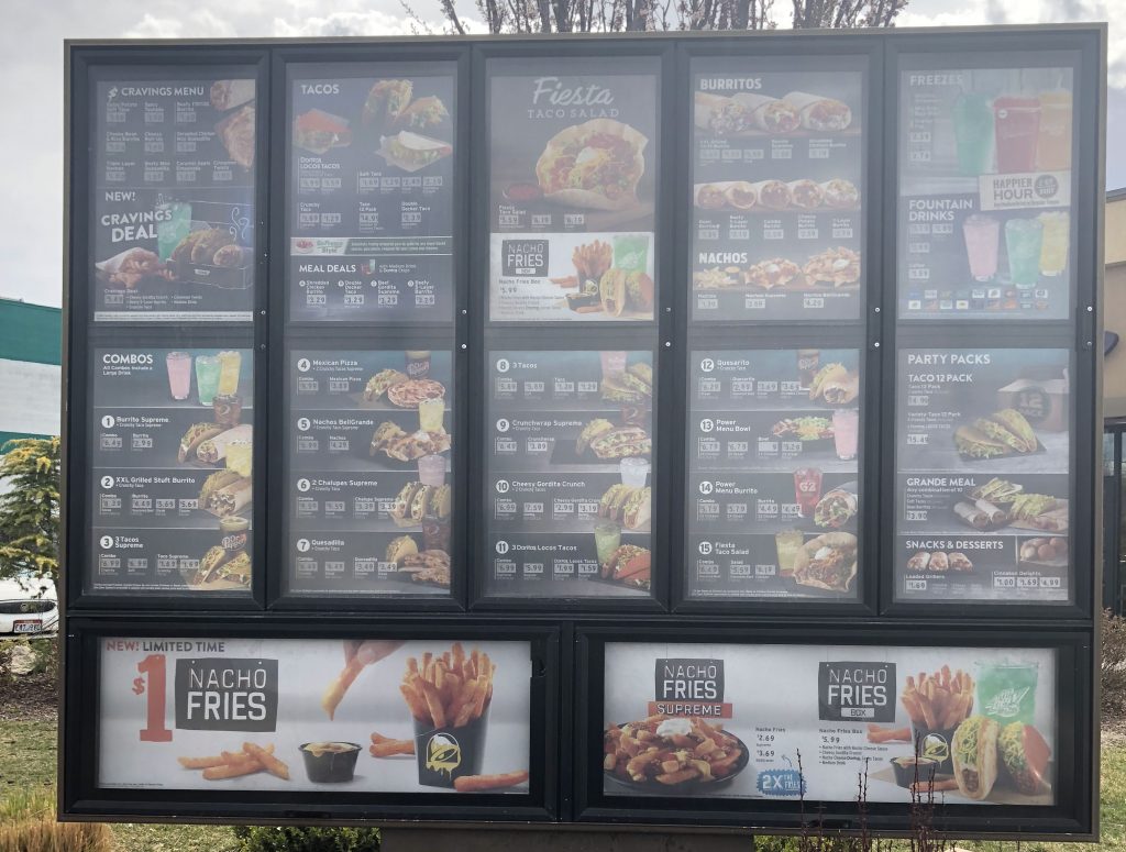 Taco Bell complete drive thru menu – SLC menu