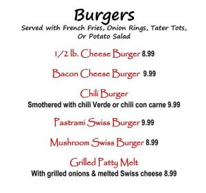 Alice's Kitchen lunch menu - burgers