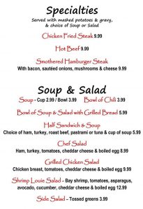 Alice's Kitchen lunch menu - lunch specialties, soup, salad