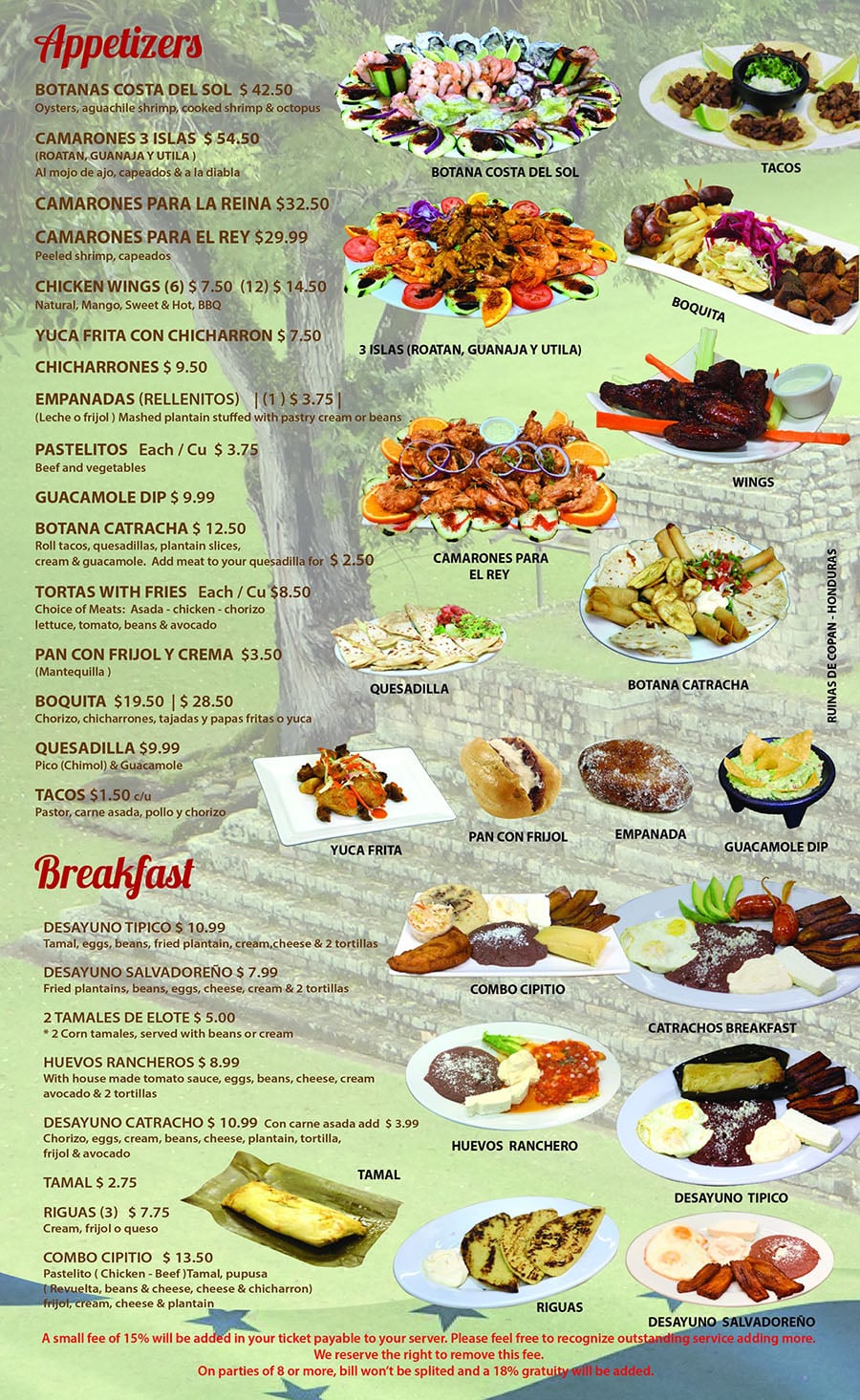 Catrachos Restaurant menu - appetizers, breakfast