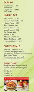 Hamachi Pescatarian Grill And Sushi Bar menu - sashimi, nigiri, chef specials, sushi cake