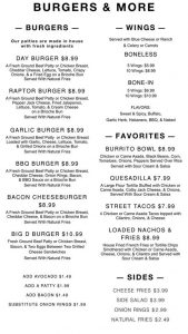 La Montana menu - burgers, wings, sides