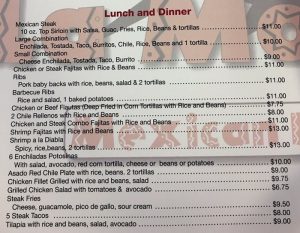 La Montana menu - lunch and dinner