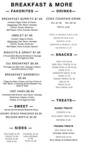 The Day Cafe menu - breakfast, sweets, sides, drinks