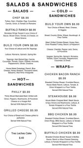 The Day Cafe menu - salads, sandwiches