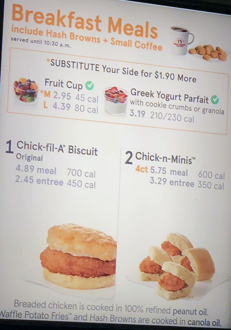 Chick-fil-A menu with prices - SLC menu