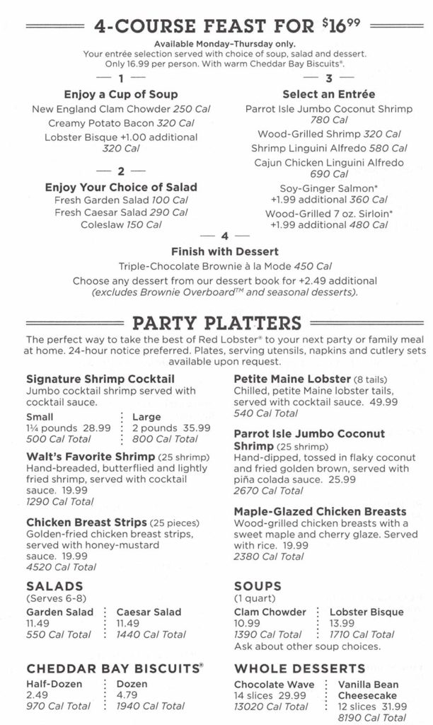 Red Lobster menu with prices SLC menu