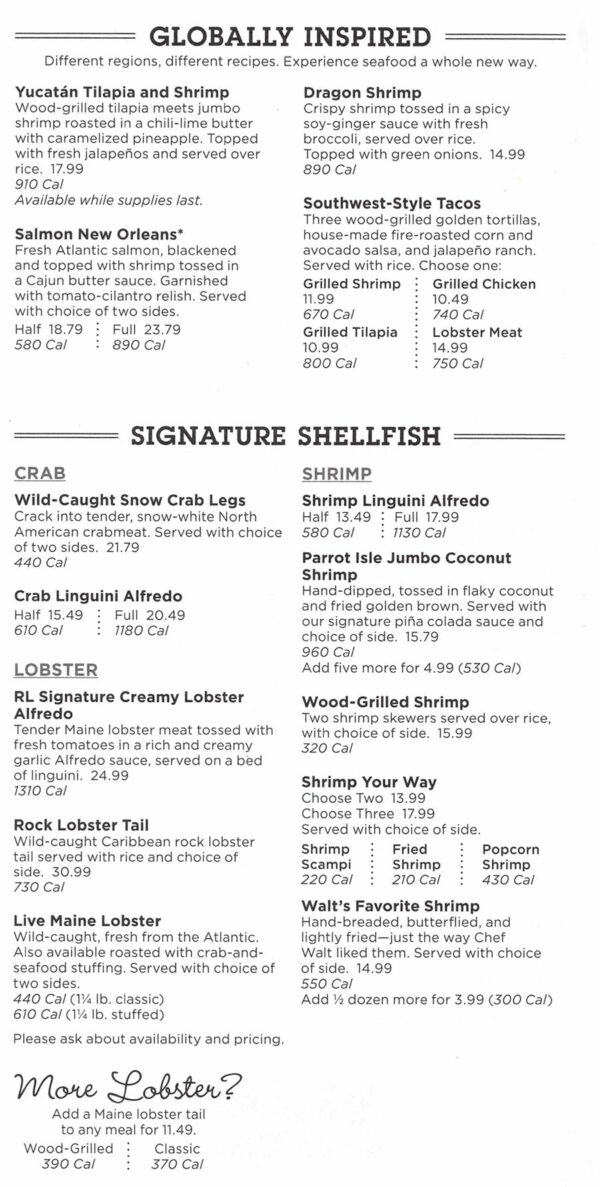 Red Lobster menu with prices SLC menu