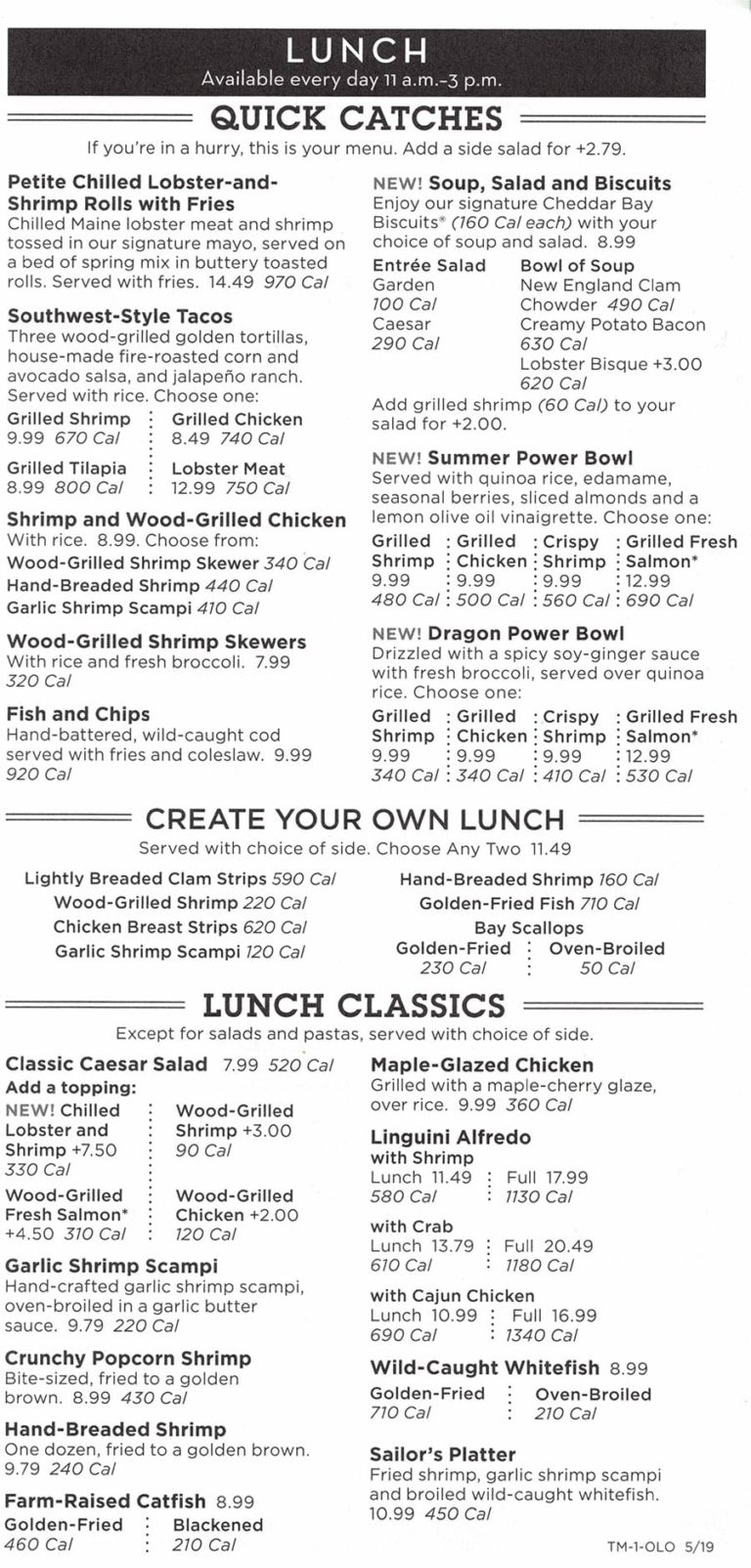 red lobster $10 lunch menu