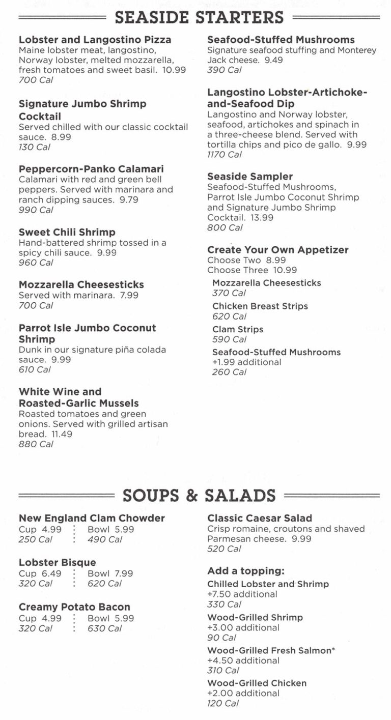 red lobster menu salads
