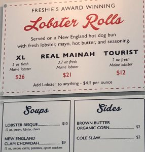 Freshies Lobster Co menu - lobster rolls, soups, sides