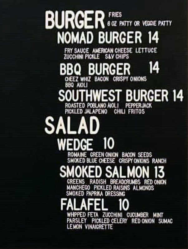 Nomad Eatery at Uinta Brewpub menu - burger, salad