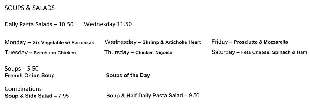 Stella Grill menu - soups, sandwiches