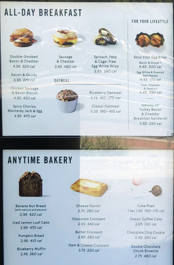 Starbucks menu SLC menu