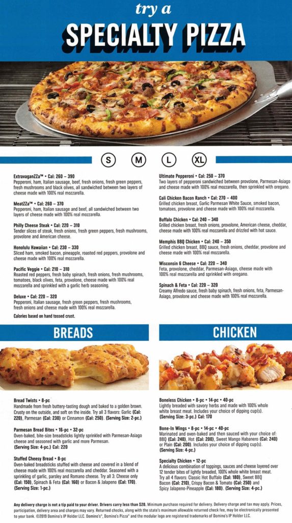 Domino’s Pizza menu – SLC menu