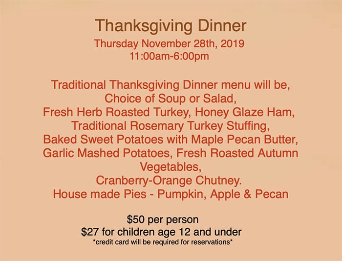 Thanksgiving 2019 in Utah | SLC menu