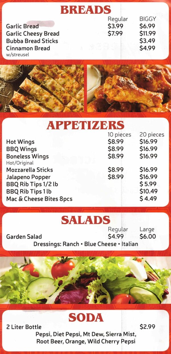 Big Daddy’s Pizza menu – SLC menu