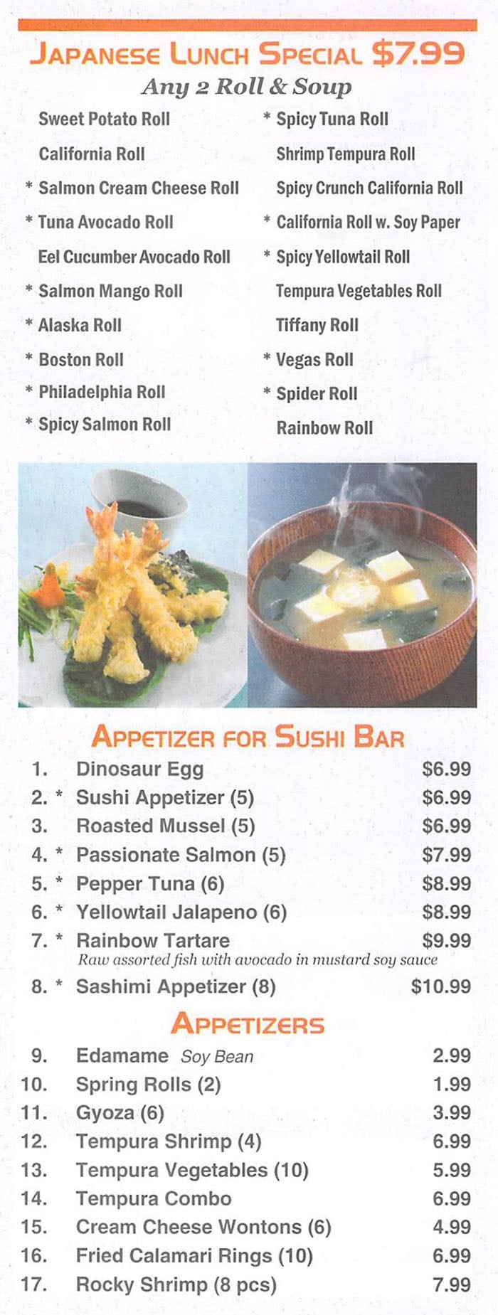 Red 8 Asian Bistro & Sushi Bar menu - Japanese lunch special, appetizers