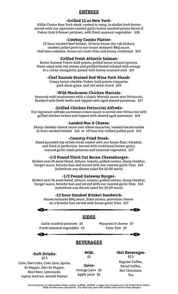 Gateway Grille menu – SLC menu