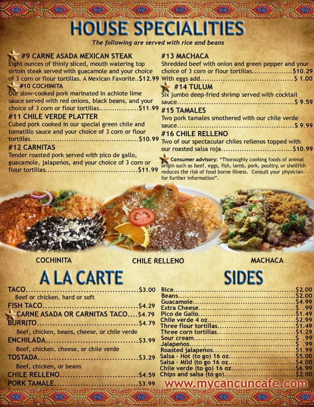 Menu - Cancun Mexican Restaurant