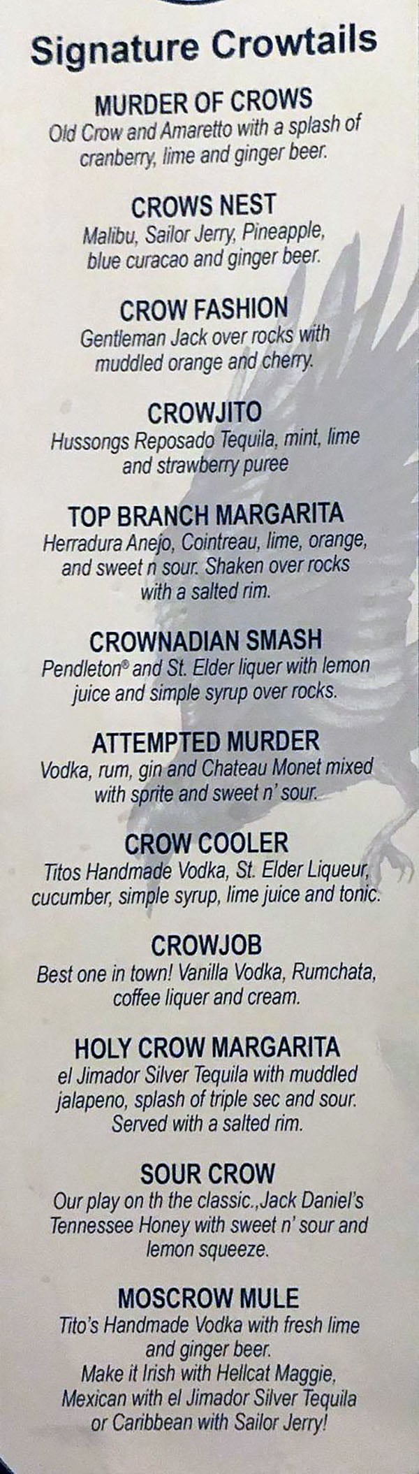 Crow And The Pitcher menu - cocktails