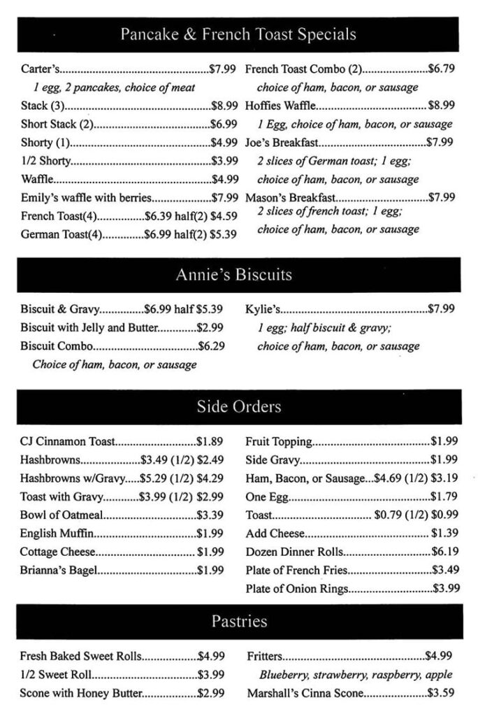 Annie's Diner menu - other breakfast