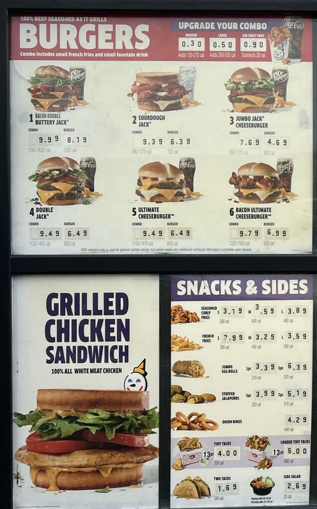 Jack In The Box menu SLC menu