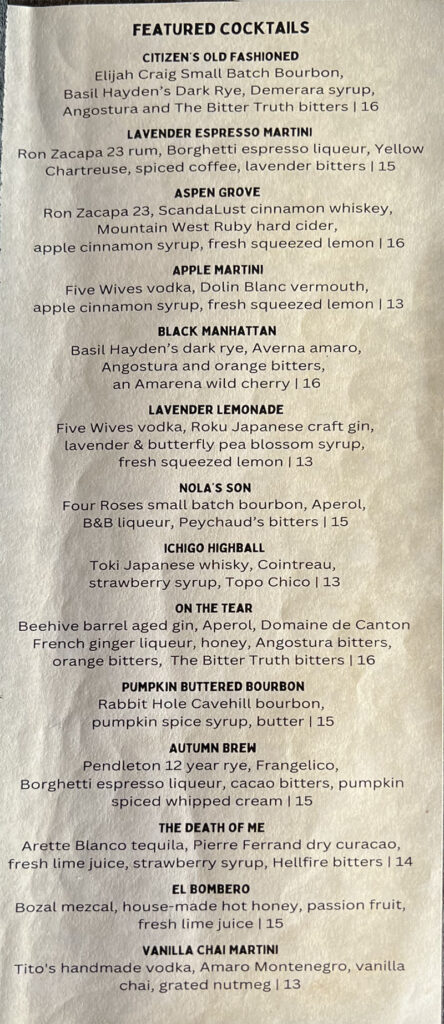 Citizens Cocktails & Kitchen menu Nov 23 - featured cocktails