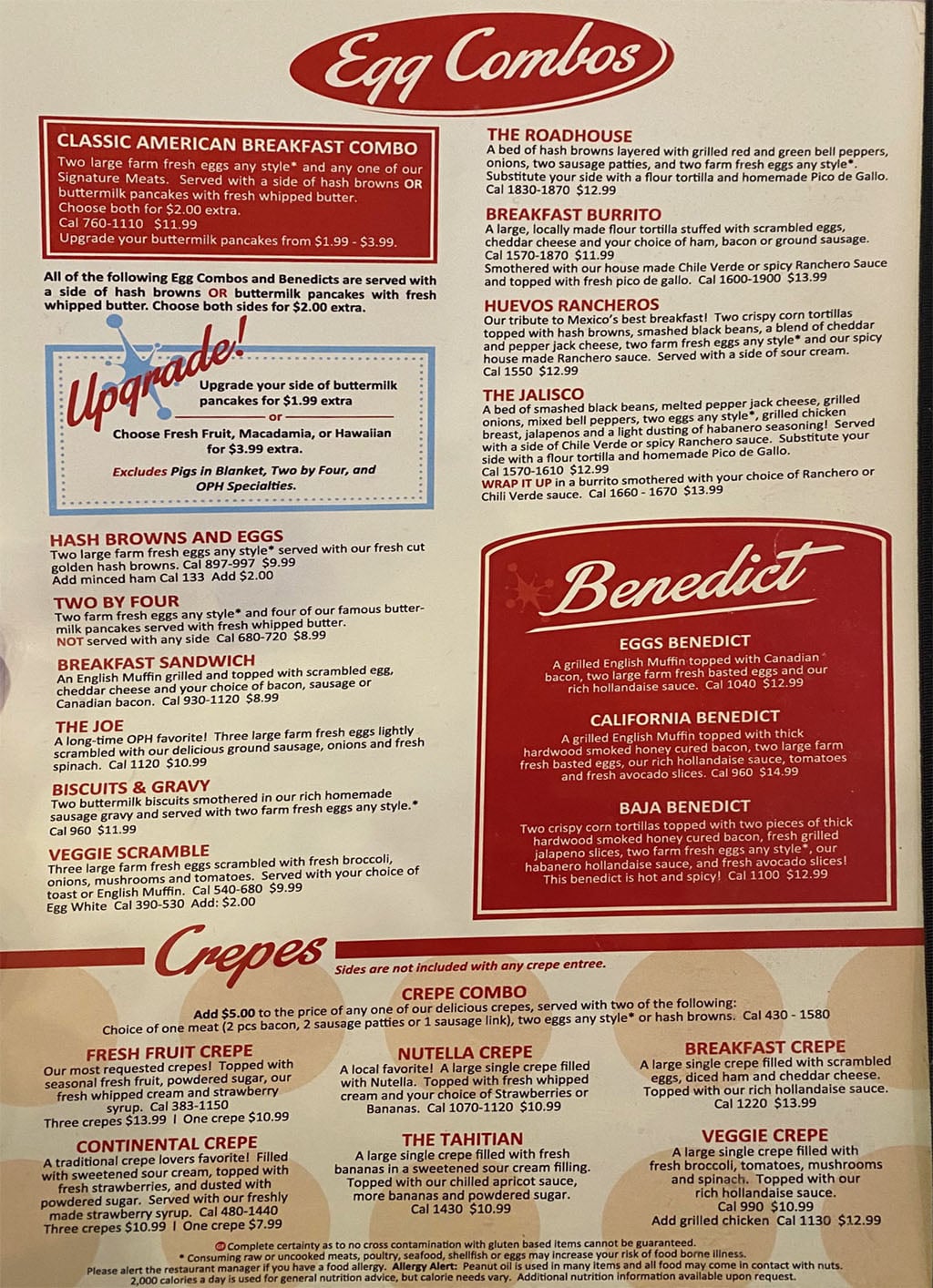 The Original Pancake House menu SLC menu